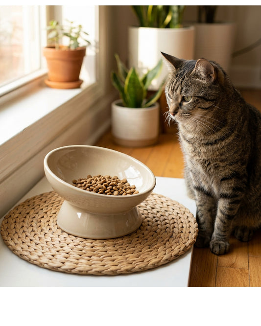 Acorng Ceramic Cat Bowl Oat 10 oz Tilted Stand