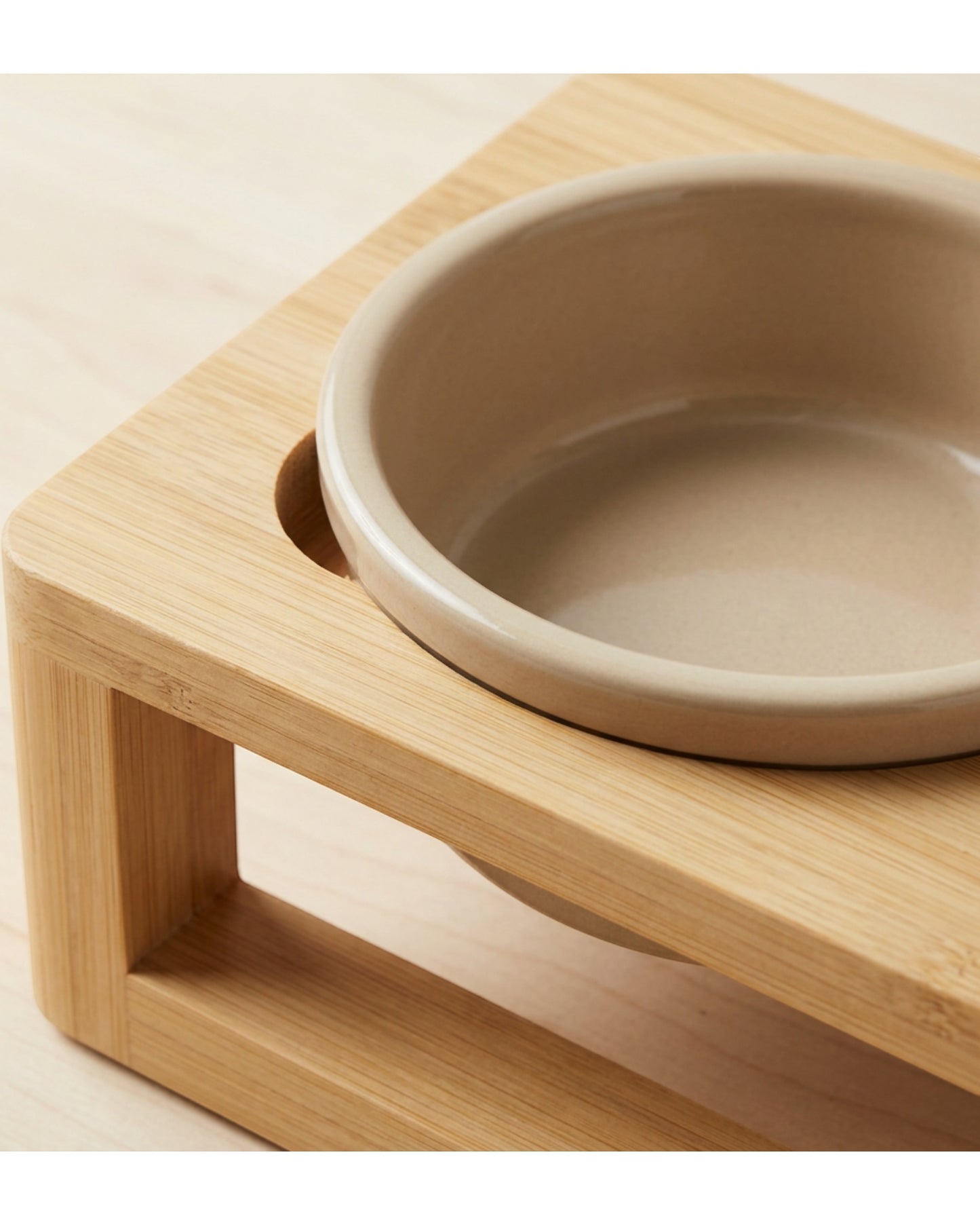 Acorng Raised Double Pet Bowl Set Sand with Bamboo Stand
