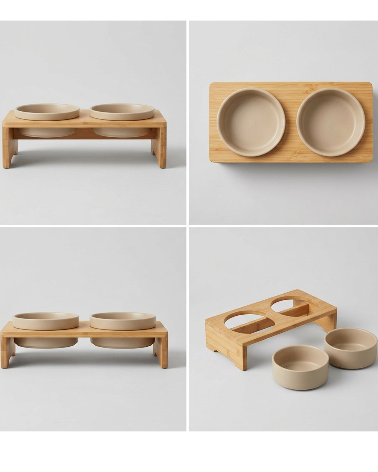 Acorng Raised Double Pet Bowl Set Sand with Bamboo Stand