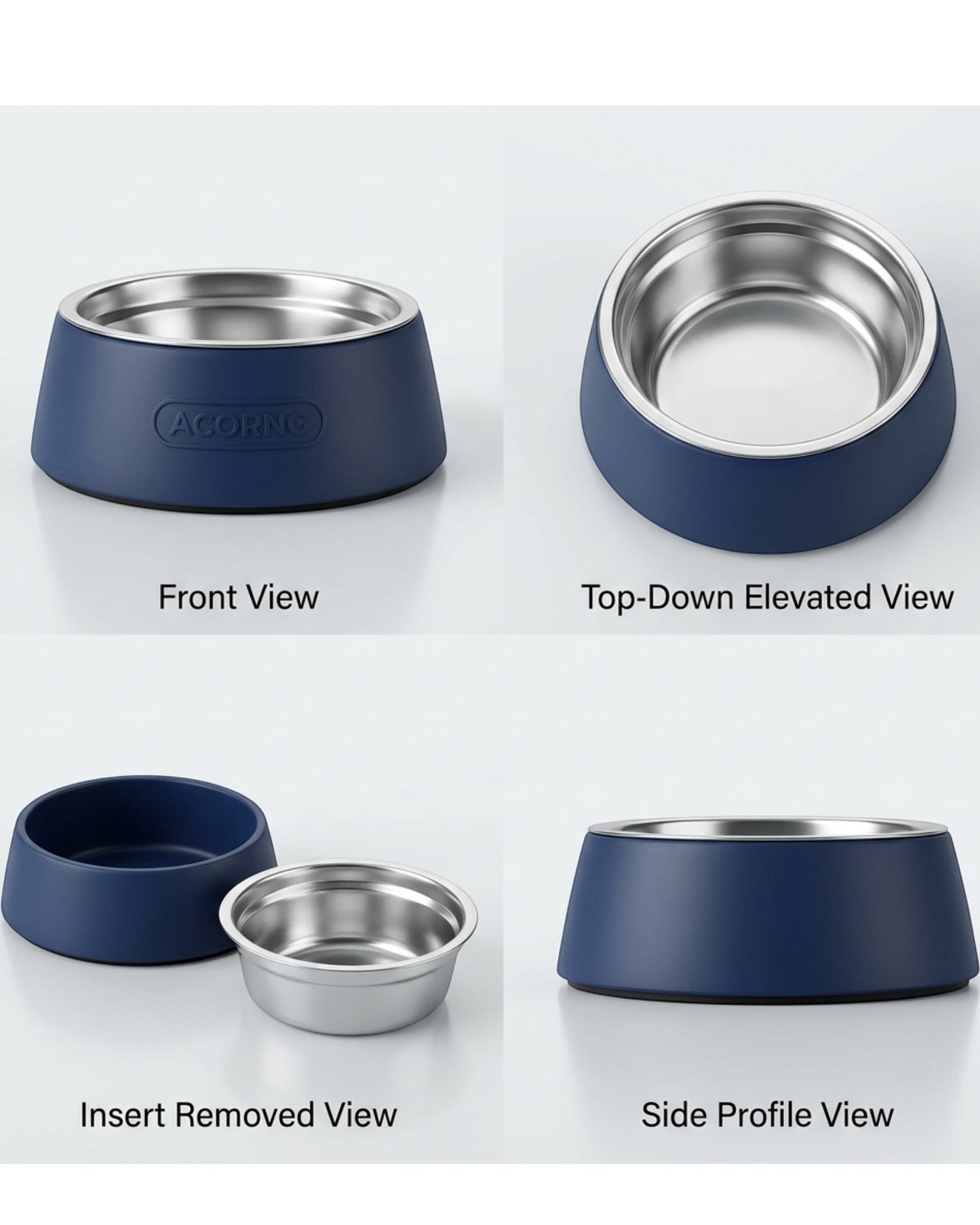 Acorng Stainless Insert Pet Bowl Set Navy 2 Pack 18 oz